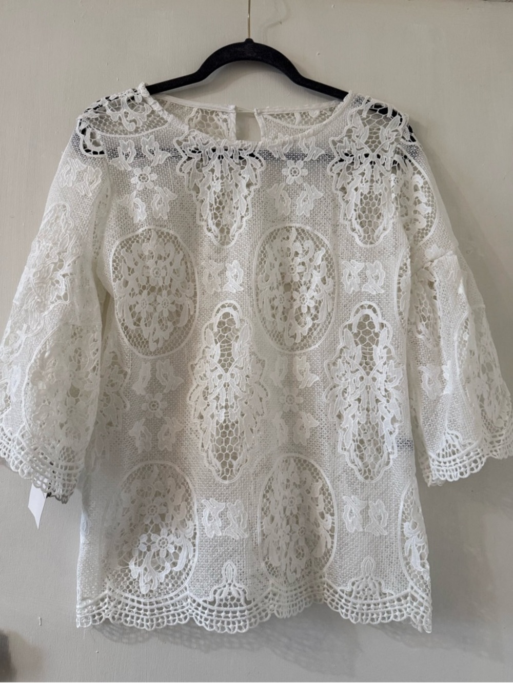 Goodnight Macaroon White Lace Crochet Top with Scalloped Hem